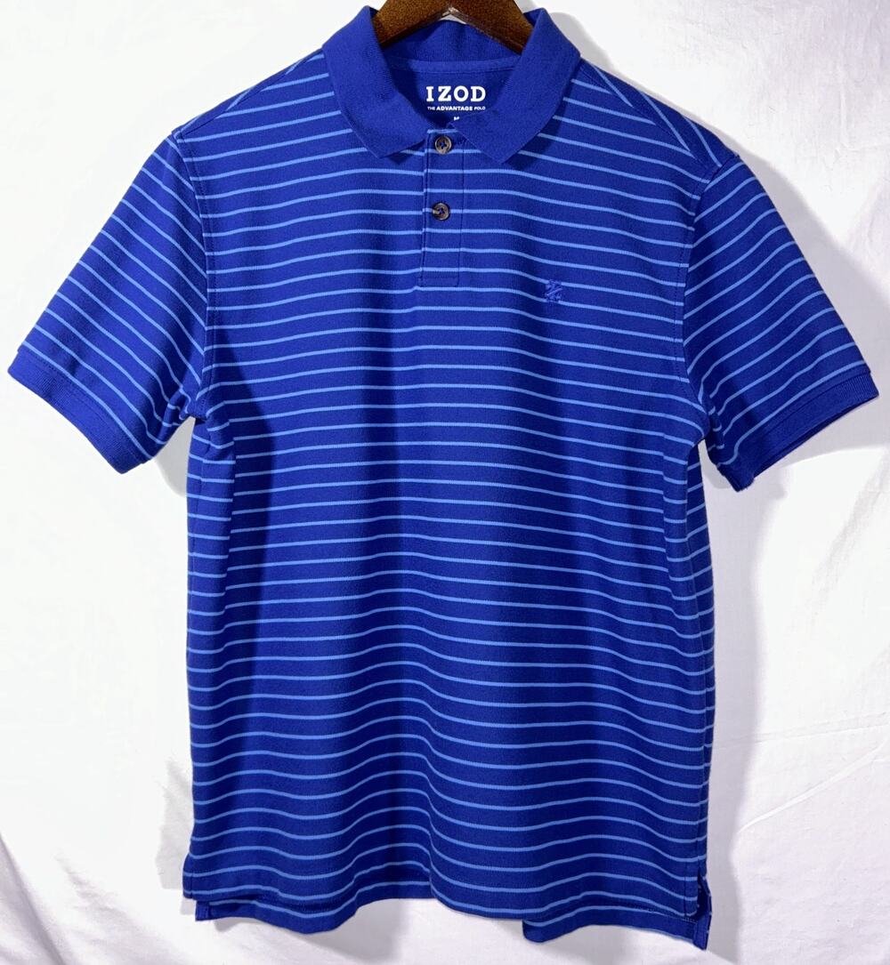 IZOD Advantage Navy Blue Striped Short Sleeve Polo Shirt Men's Medium